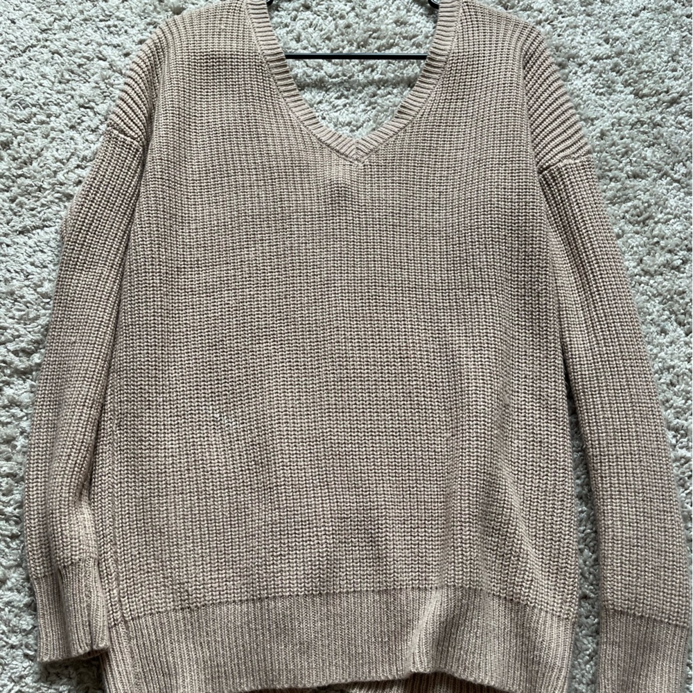 Tan Oversized Sweater with Lace up Back